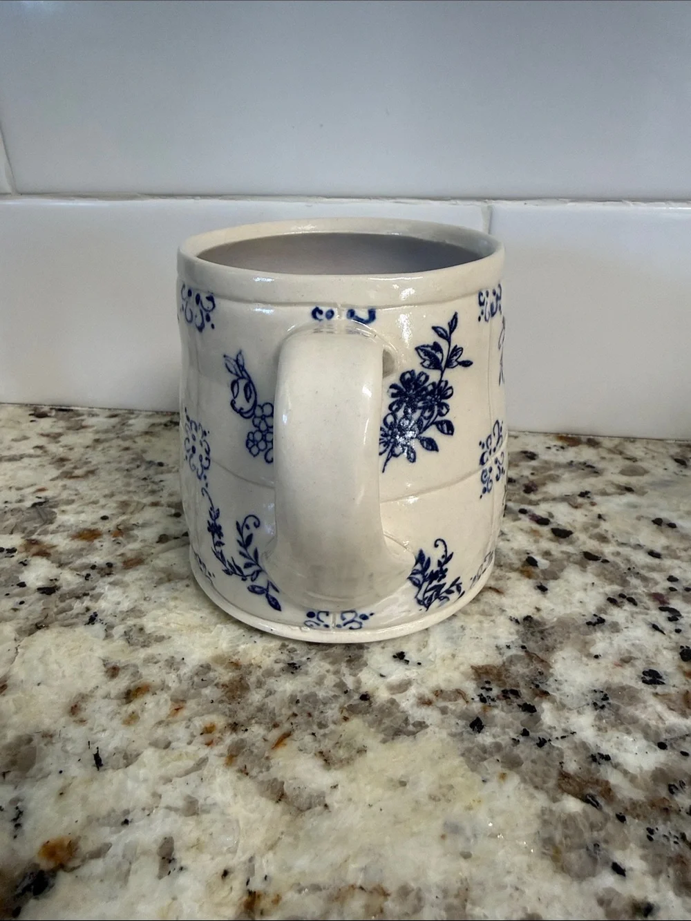 Handmade ceramic floral delft tile mug